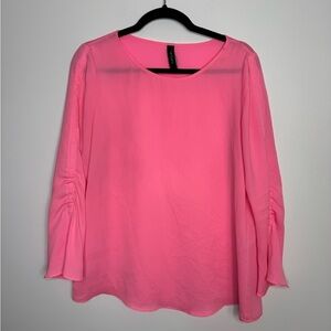 Marc Cain neon pink pullover cinched sleeve blouse